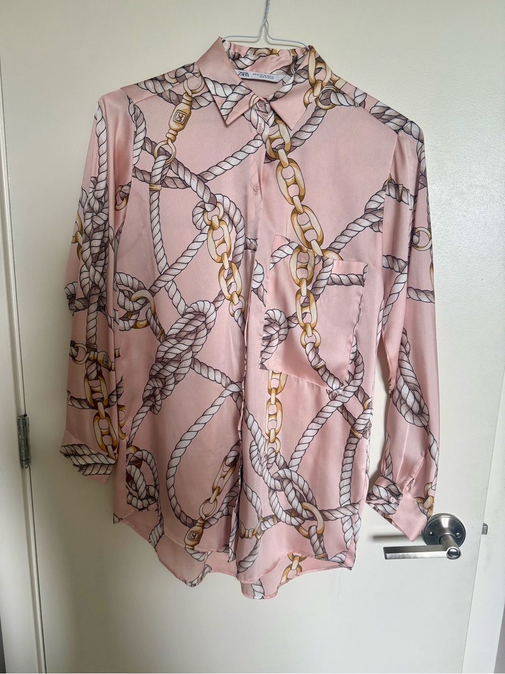 Zara Pink Chain & Rope Print Button-Down Shirt
